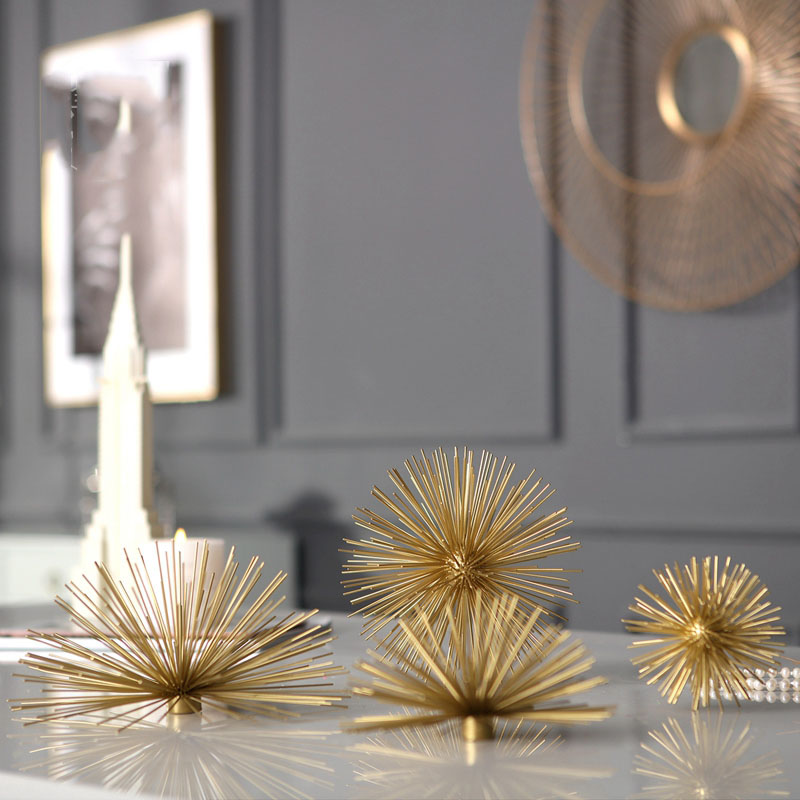 Home Office Layout - Modern Golden Geometric Metal Spiky Ball
