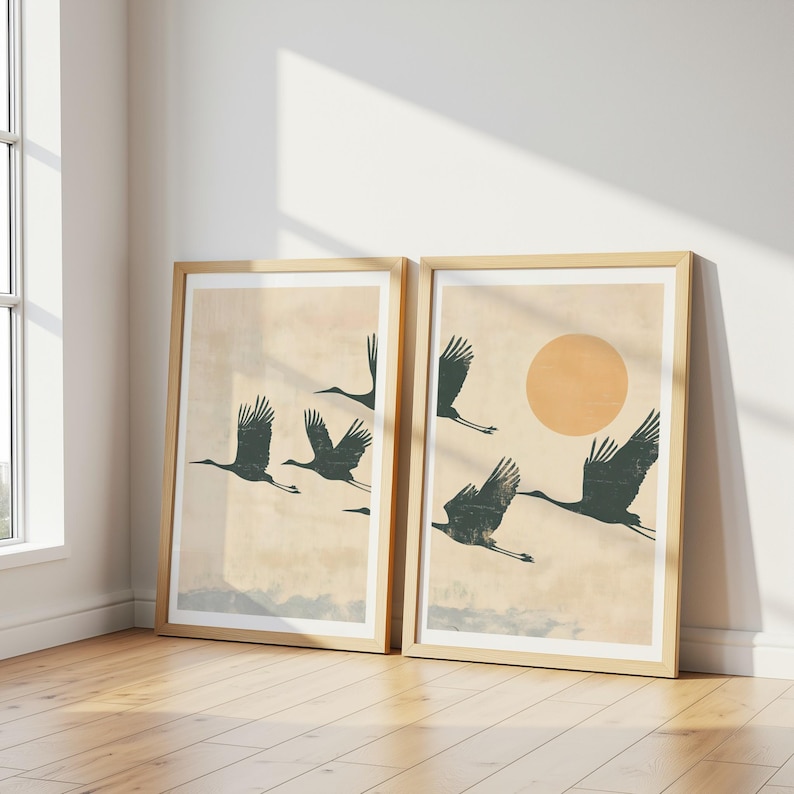 Home Office Japandi - 2pcs Japandi Flying Cranes Wall Art
