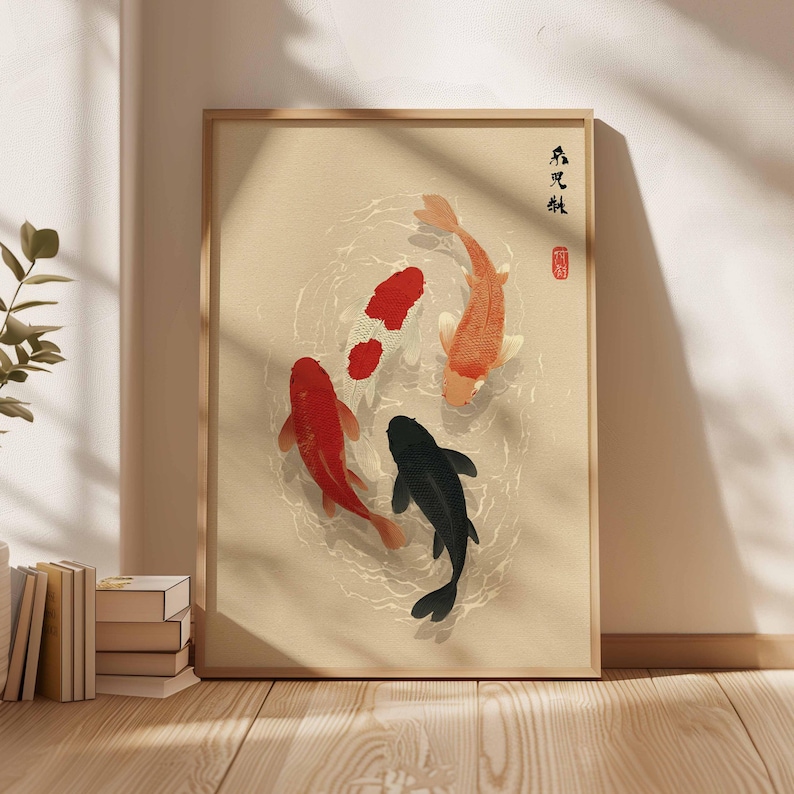 1pc Japanese Koi Fish Poster,  - Home Office Japandi 리뷰 및 가격