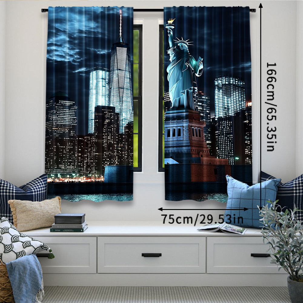 2Pcs Statue Of Liberty Curtain - Home Office York 리뷰 및 가격