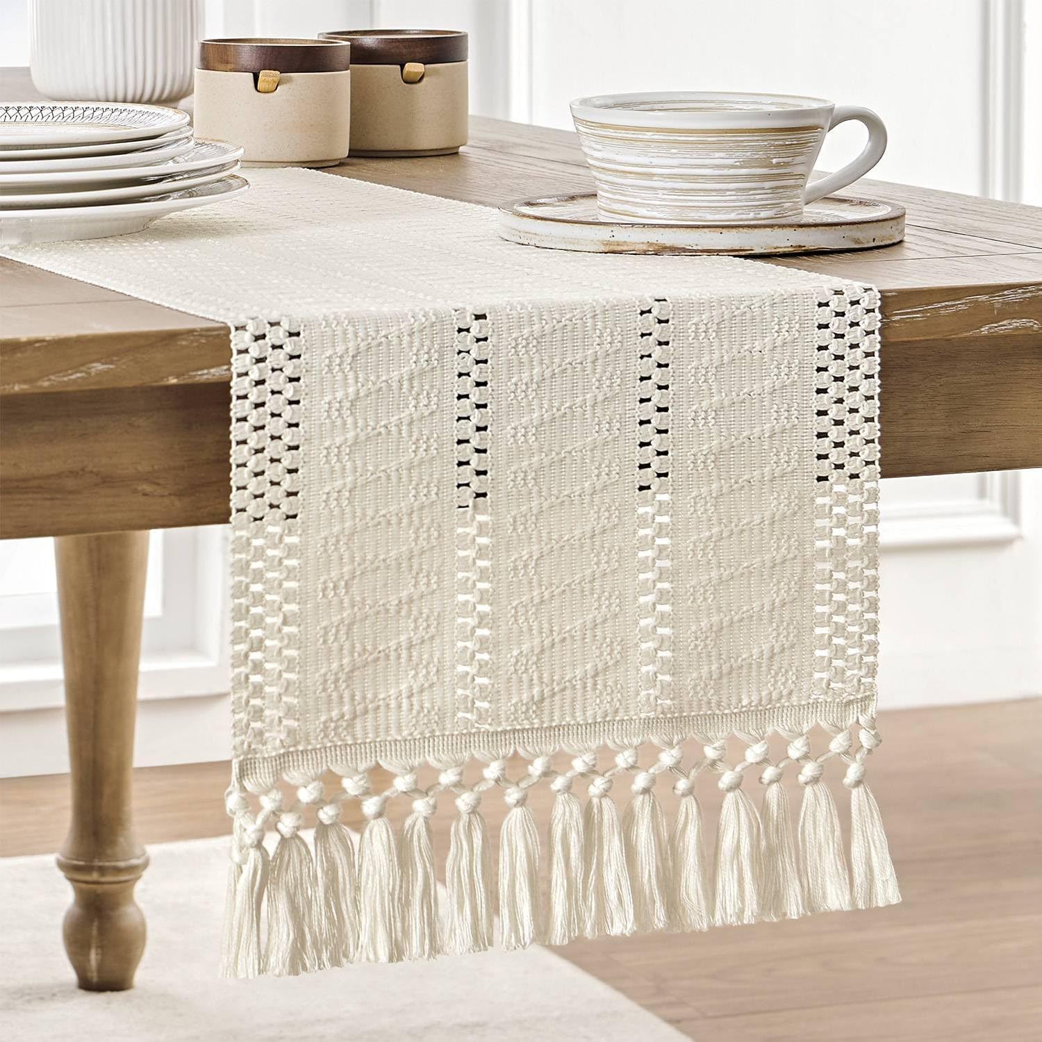 Beige Boho Linen Table Runner  - Home Office News 리뷰 및 가격