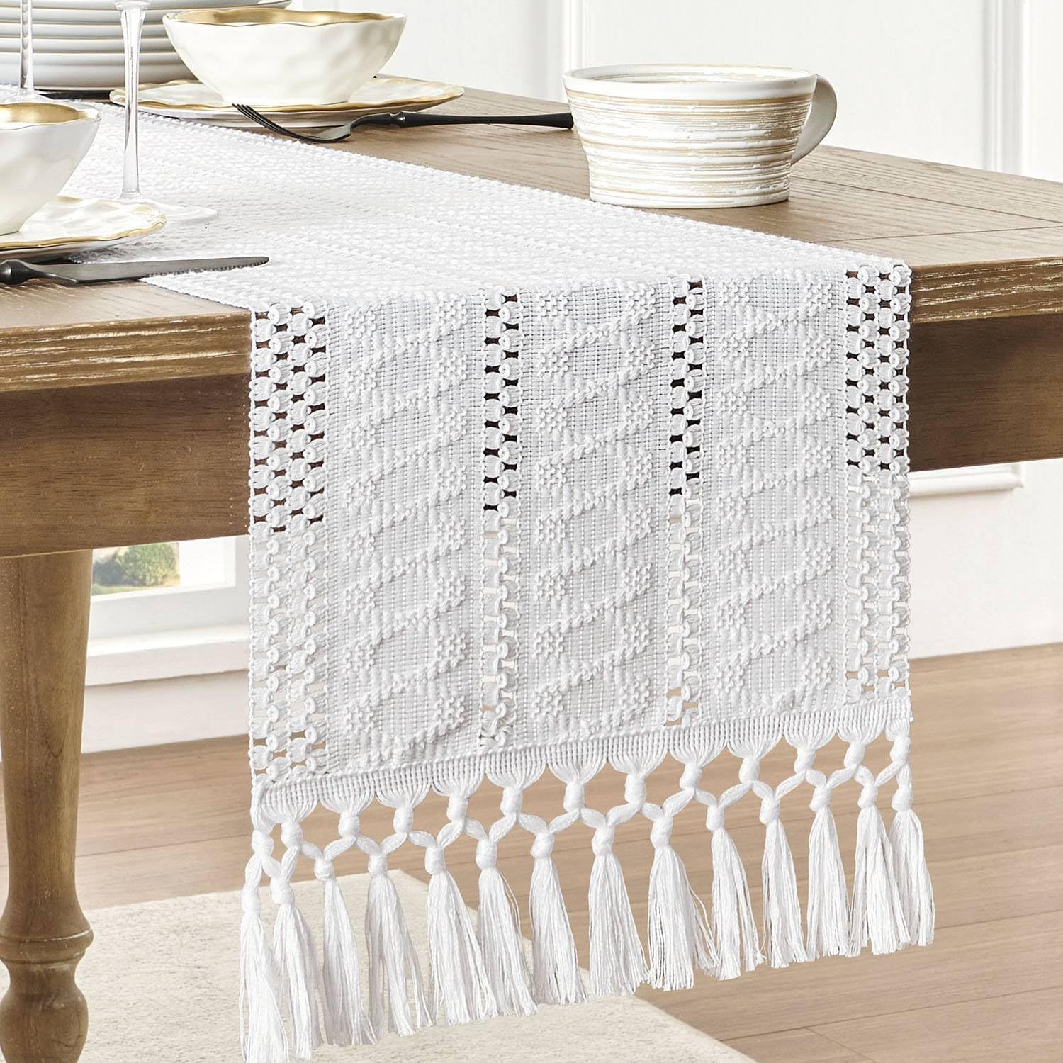 Beige Boho Linen Table Runner  - Home Office News 리뷰 및 가격