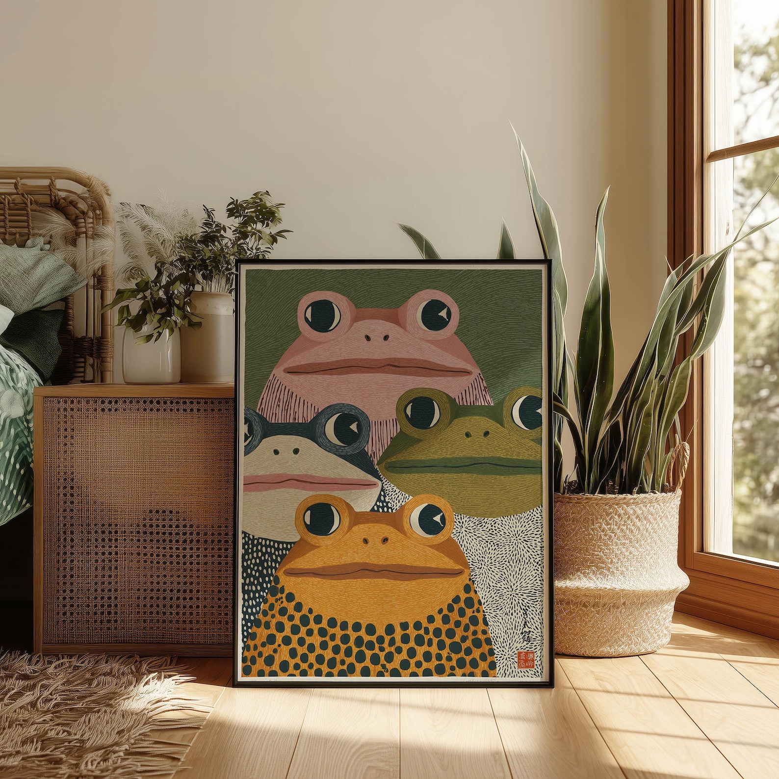 Modern Japanese Frog Art Print - Home Office Japandi 리뷰 및 가격