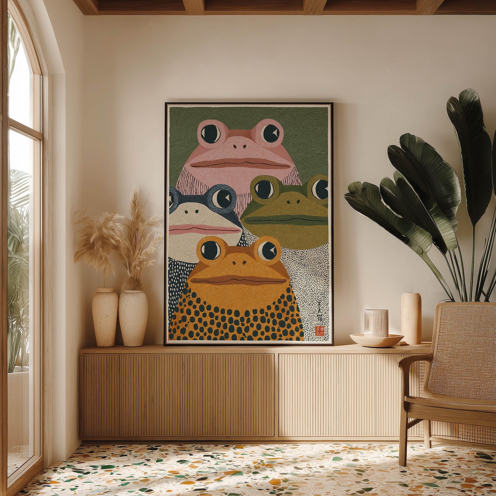Modern Japanese Frog Art Print - Home Office Japandi 리뷰 및 가격