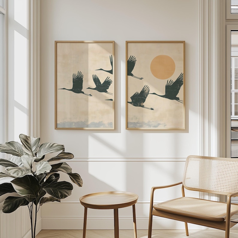 2pcs Japandi Flying Cranes Wal - Home Office Japandi 리뷰 및 가격