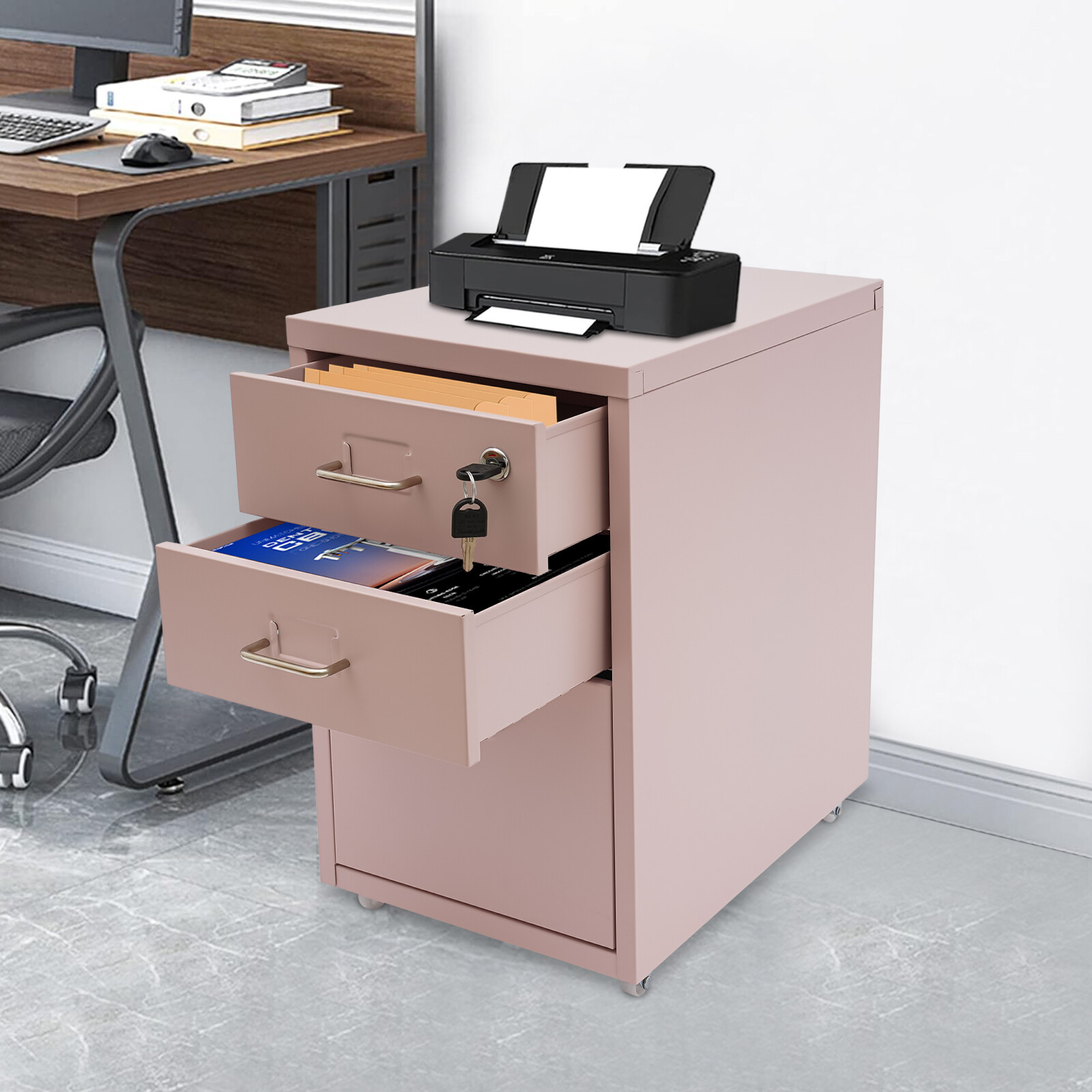 3-Drawer Pink Cold-rolled Stee - File Cabinet Drawer 리뷰 및 가격