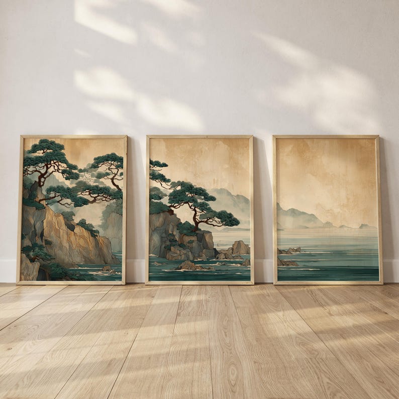 3pcs Retro Japanese Cliff & Oc - Home Office Japandi 리뷰 및 가격