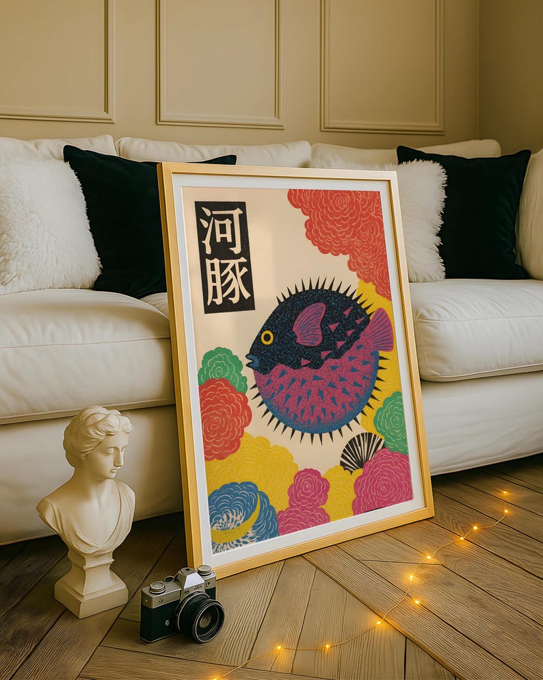 Japanese Puffer Fish Canvas Wa - Home Office Japandi 리뷰 및 가격